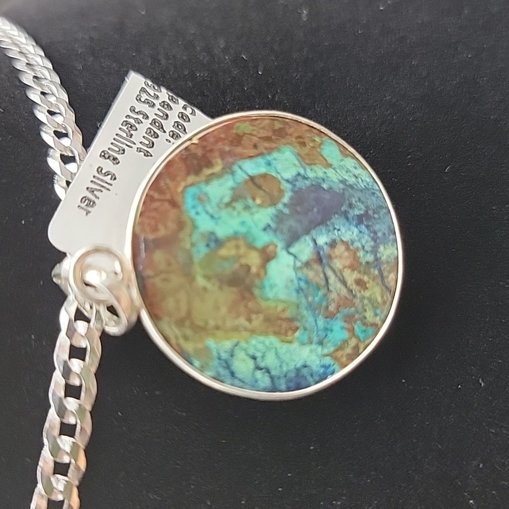 Natural Gemstone Shattuckite 925 Sterling Silver 1" Round Open Back Pendant 349 - Picture 5 of 9